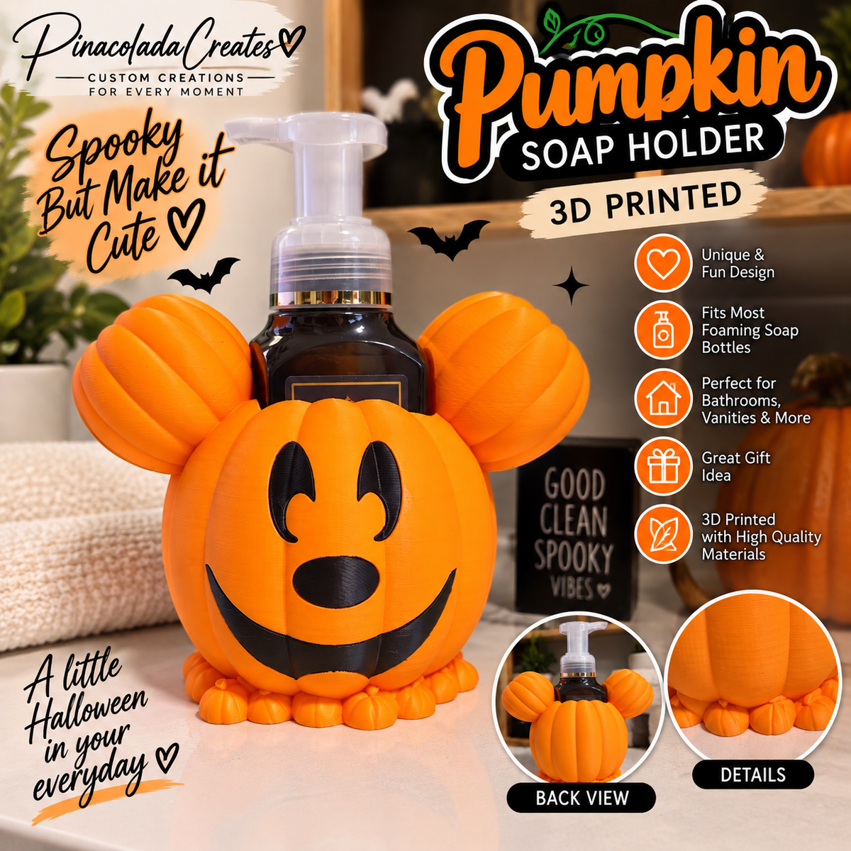 3D Printed Pumpkin Soap Holder – Halloween Bath & Body Decor