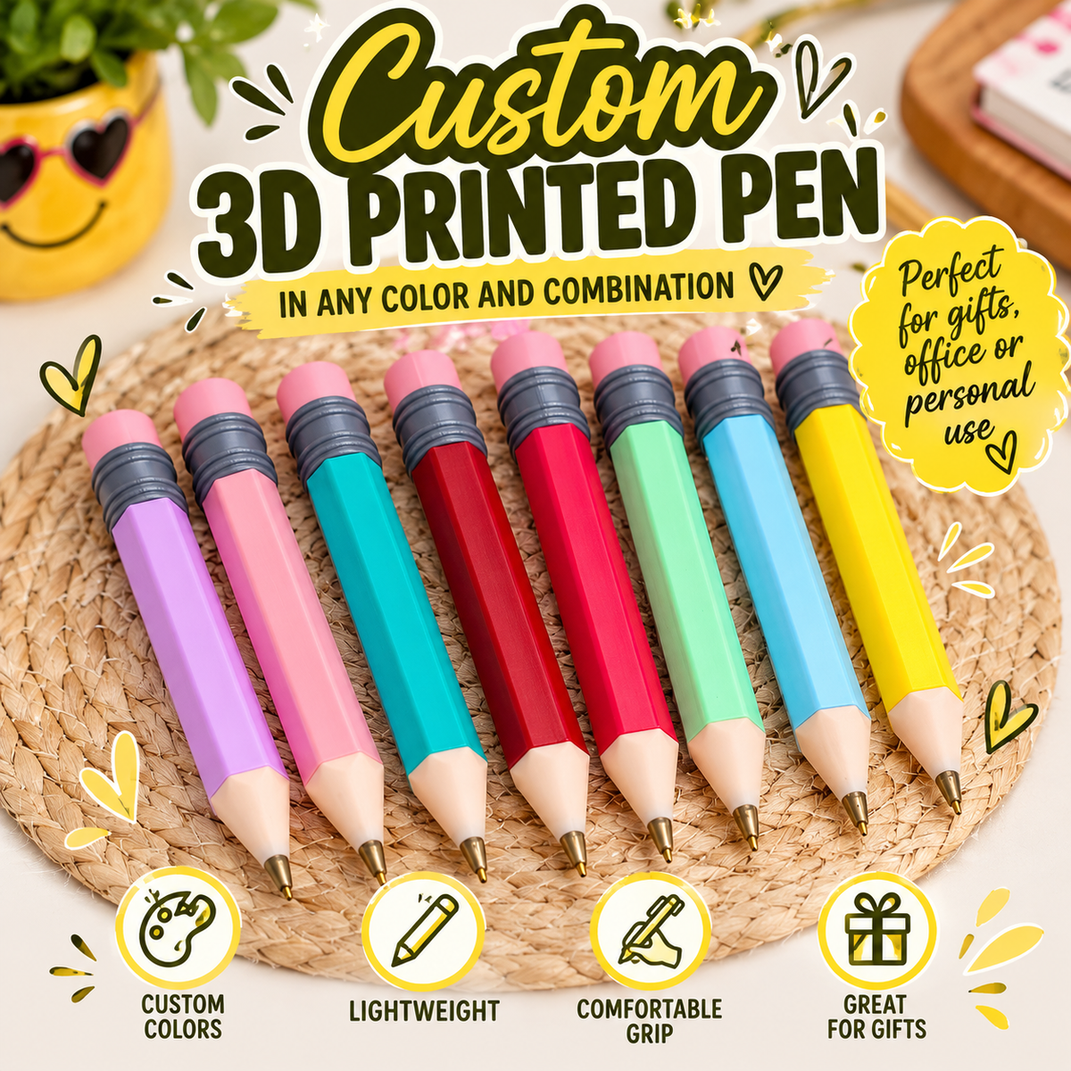 Custom 3D Printed Pencil Pens – Choose Your Colors