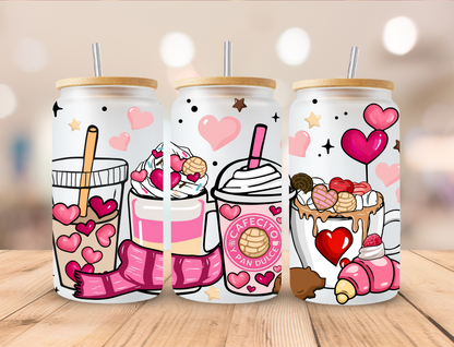 Valentine Cafecito y Chisme Lata de Vidrio Esmerilado
