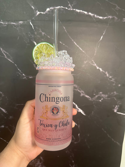 Chingona Frosted Glass Can