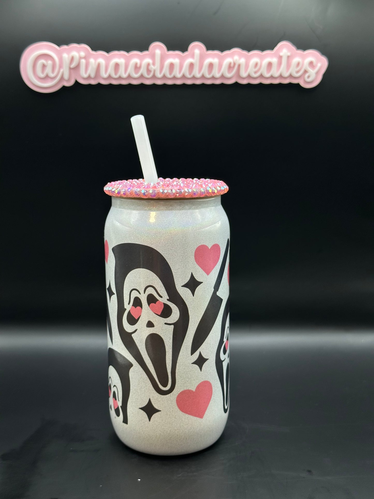Ghost Face Glitter Glass Can
