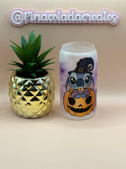 Pumpkin Stitch Frosted Glass Can