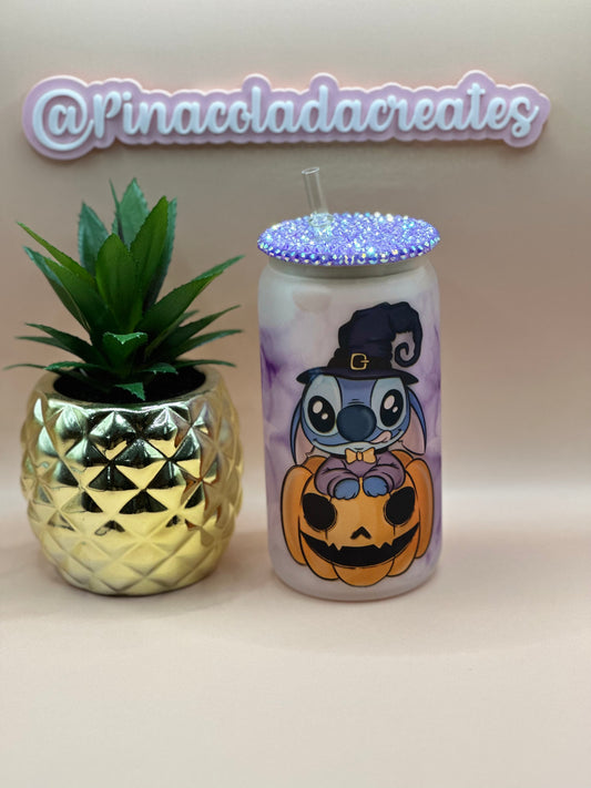 Pumpkin Stitch Frosted Glass Can
