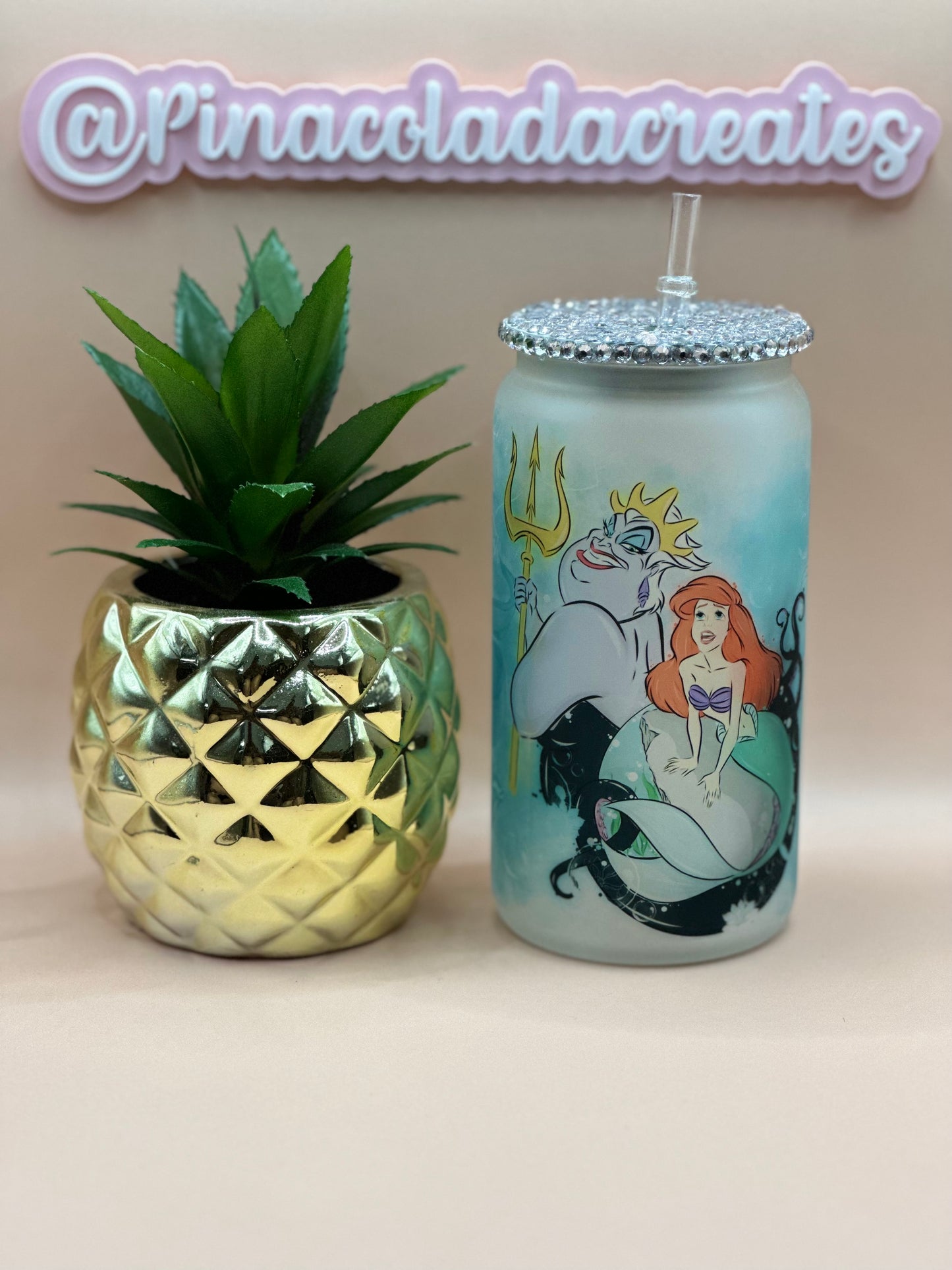Little Mermaid Frosted Glass Can