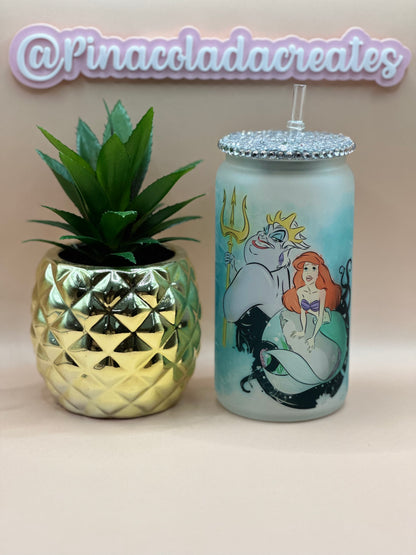 Little Mermaid Frosted Glass Can