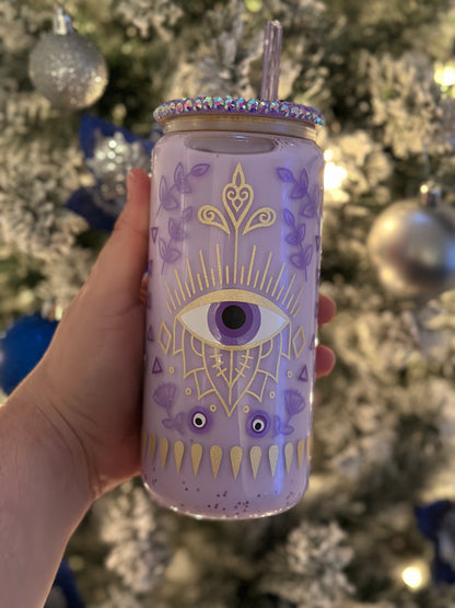 Vaso de globo de nieve de mal de ojo morado