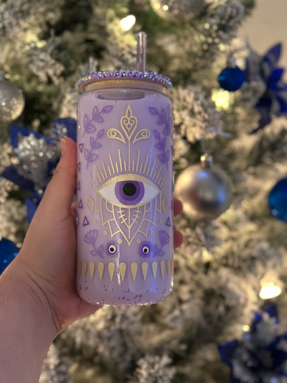 Vaso de globo de nieve de mal de ojo morado