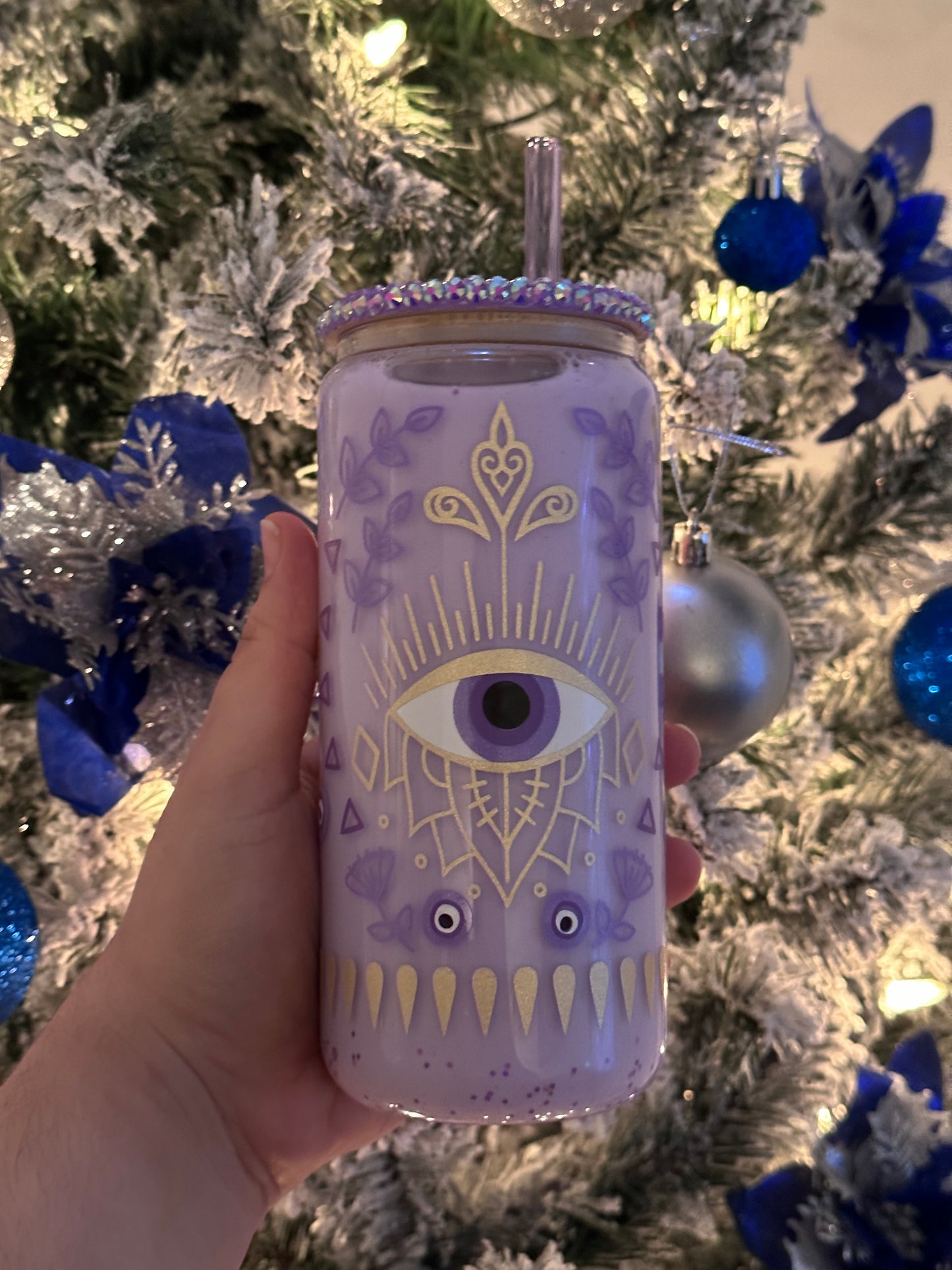 Vaso de globo de nieve de mal de ojo morado