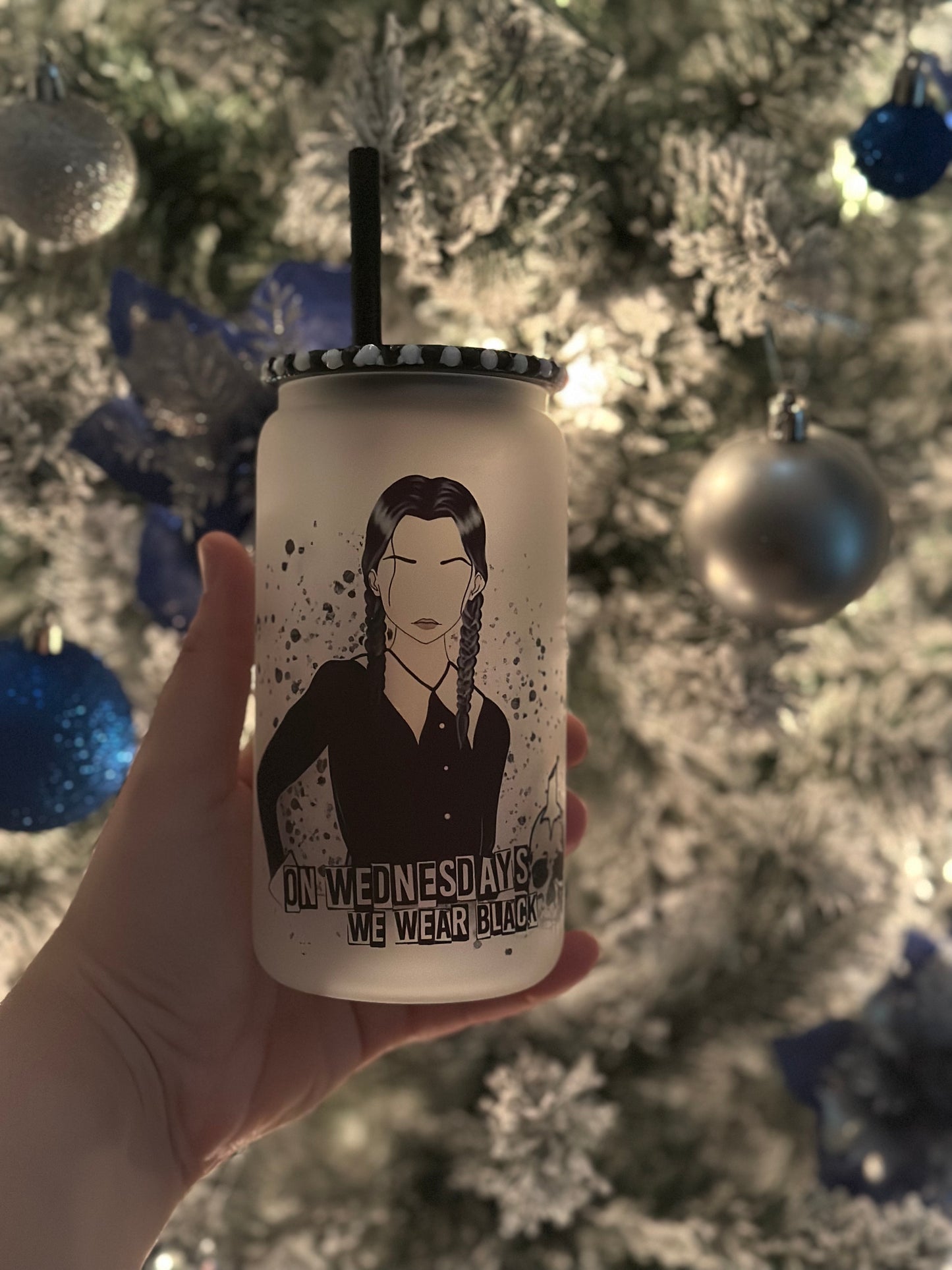 Wednesday Adams Frosted Glass Can